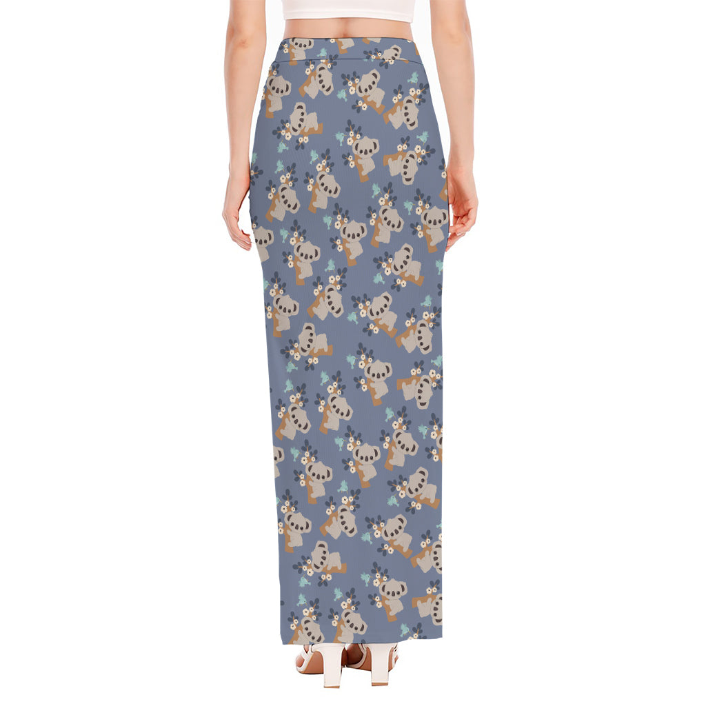 Baby Koala Pattern Print High Slit Maxi Skirt