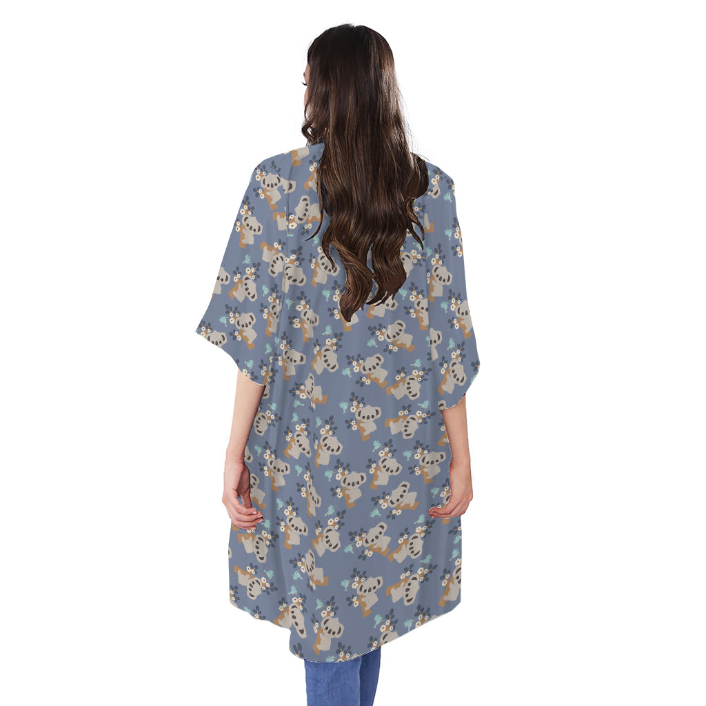 Baby Koala Pattern Print Open Front Beach Cover Up