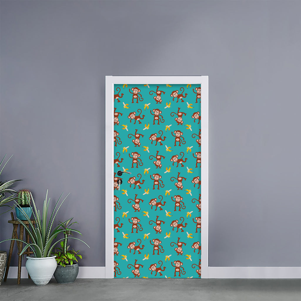 Banana And Monkey Pattern Print Door Sticker