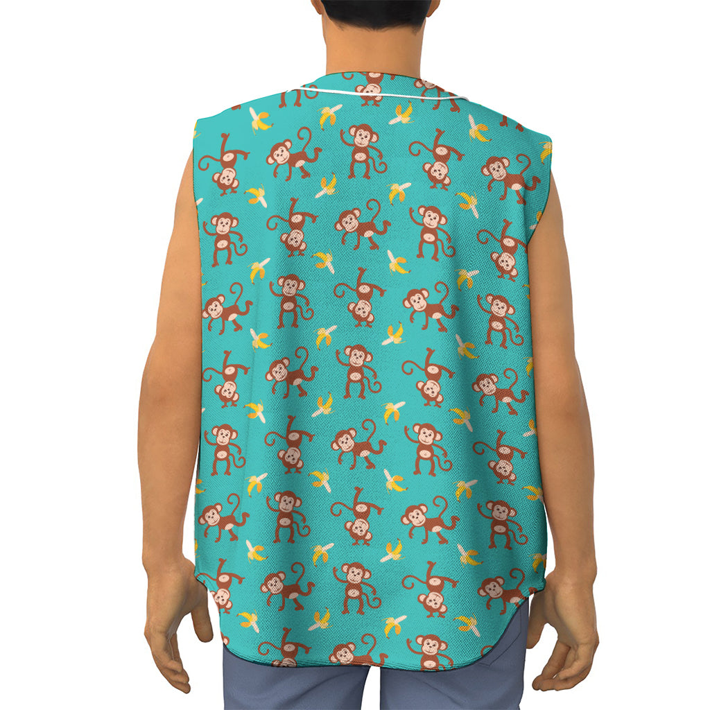 Banana And Monkey Pattern Print Sleeveless Baseball Jersey