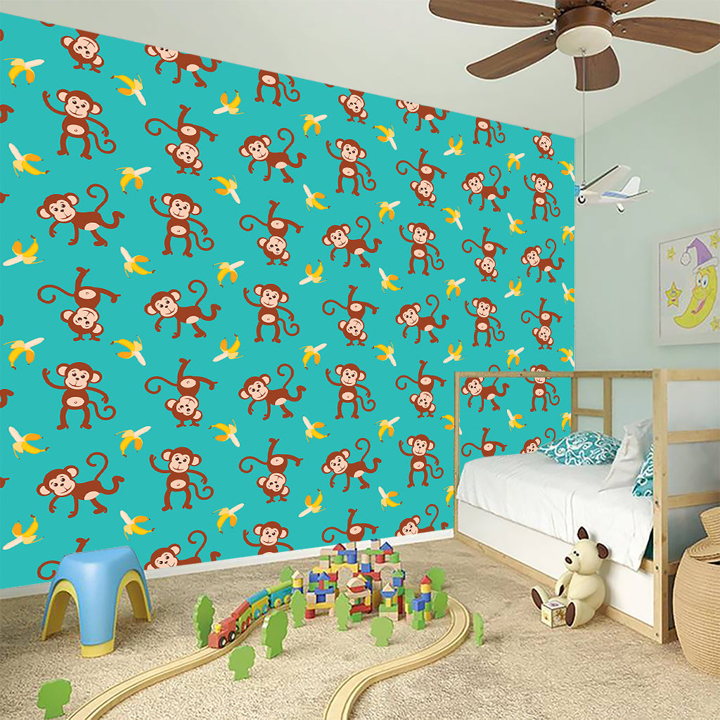 Banana And Monkey Pattern Print Wall Sticker