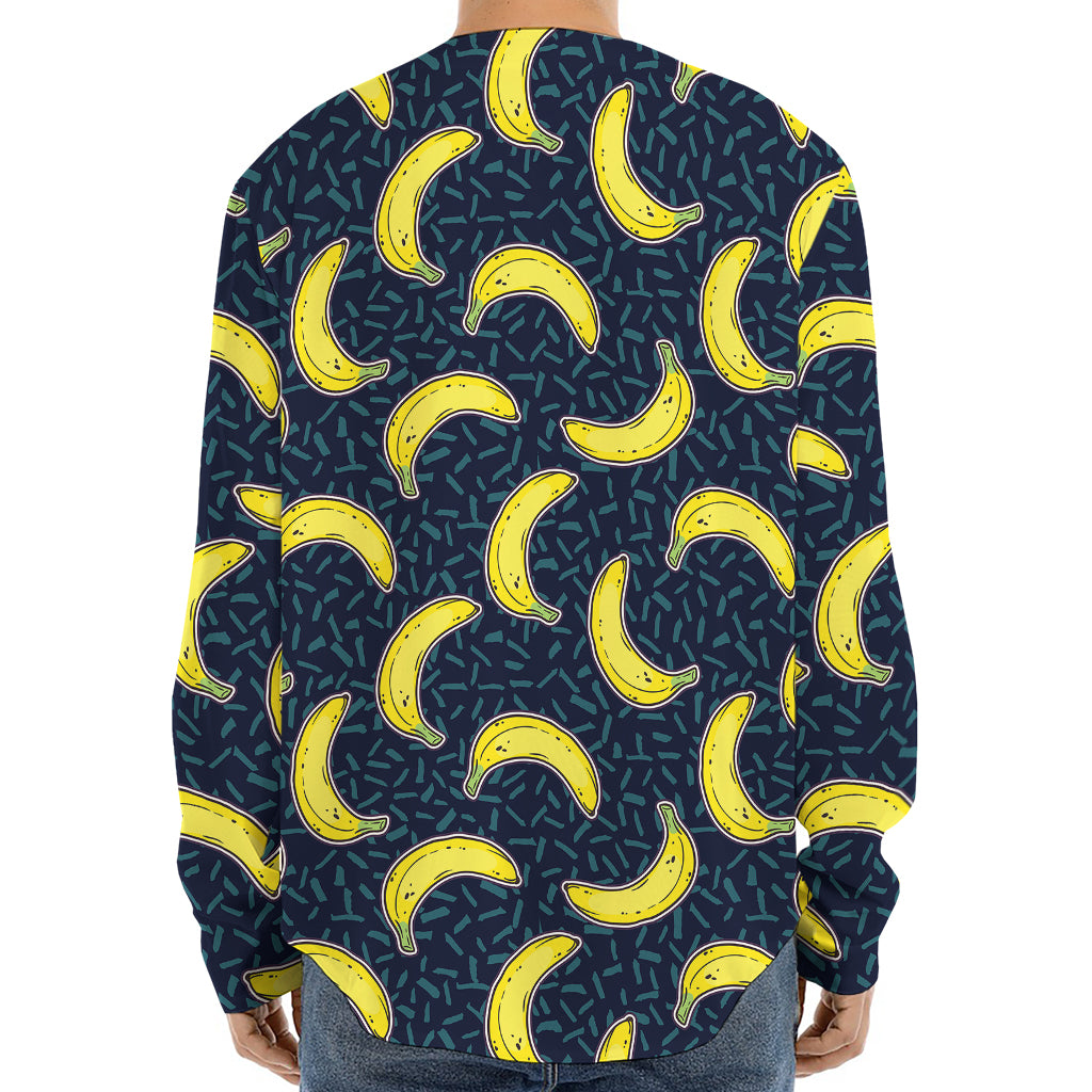 Banana Fruit Pattern Print Long Sleeve Baseball Jersey