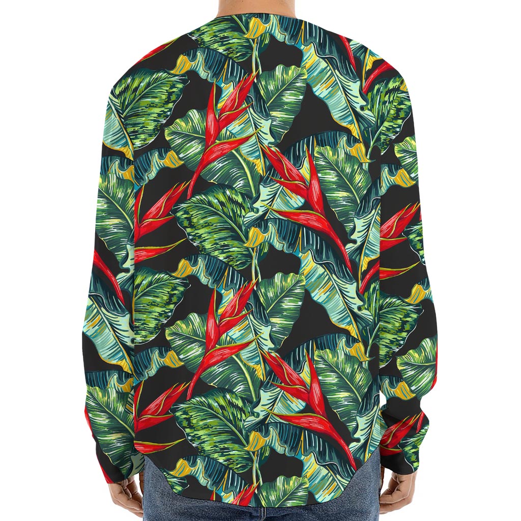 Banana Leaf Hawaiian Pattern Print Long Sleeve Baseball Jersey