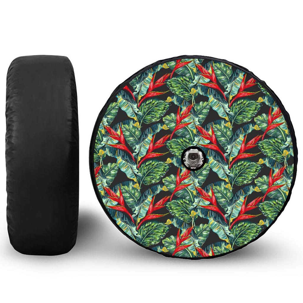 Banana Leaf Hawaiian Pattern Print Tire Cover With Camera Hole
