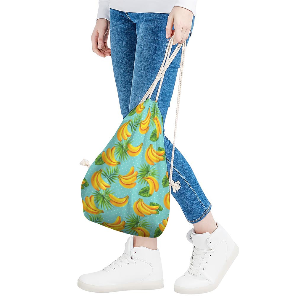 Banana Palm Leaf Pattern Print Drawstring Bag