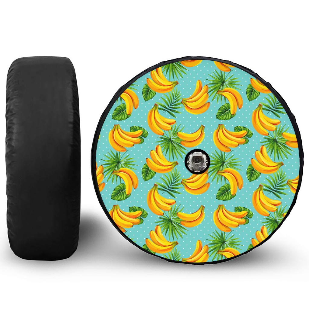 Banana Palm Leaf Pattern Print Tire Cover With Camera Hole