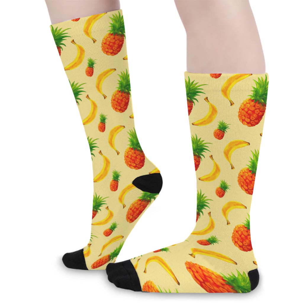 Banana Pineapple Pattern Print Long Socks