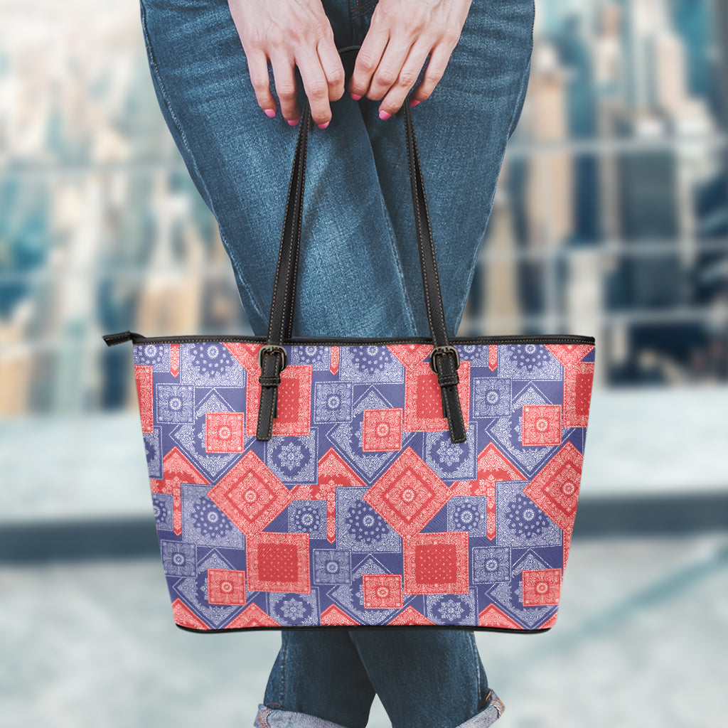 Bandanna Patchwork Pattern Print Leather Tote Bag