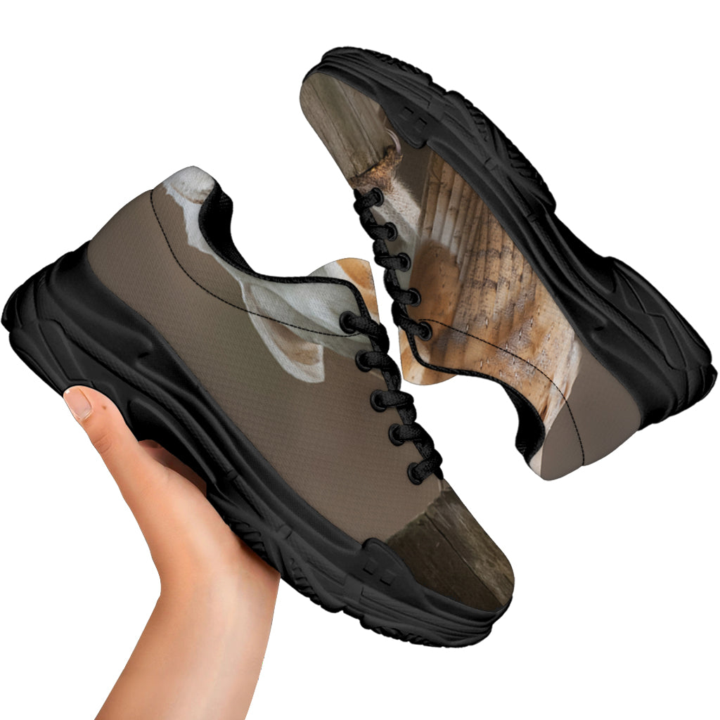 Barn Owl Print Black Chunky Shoes