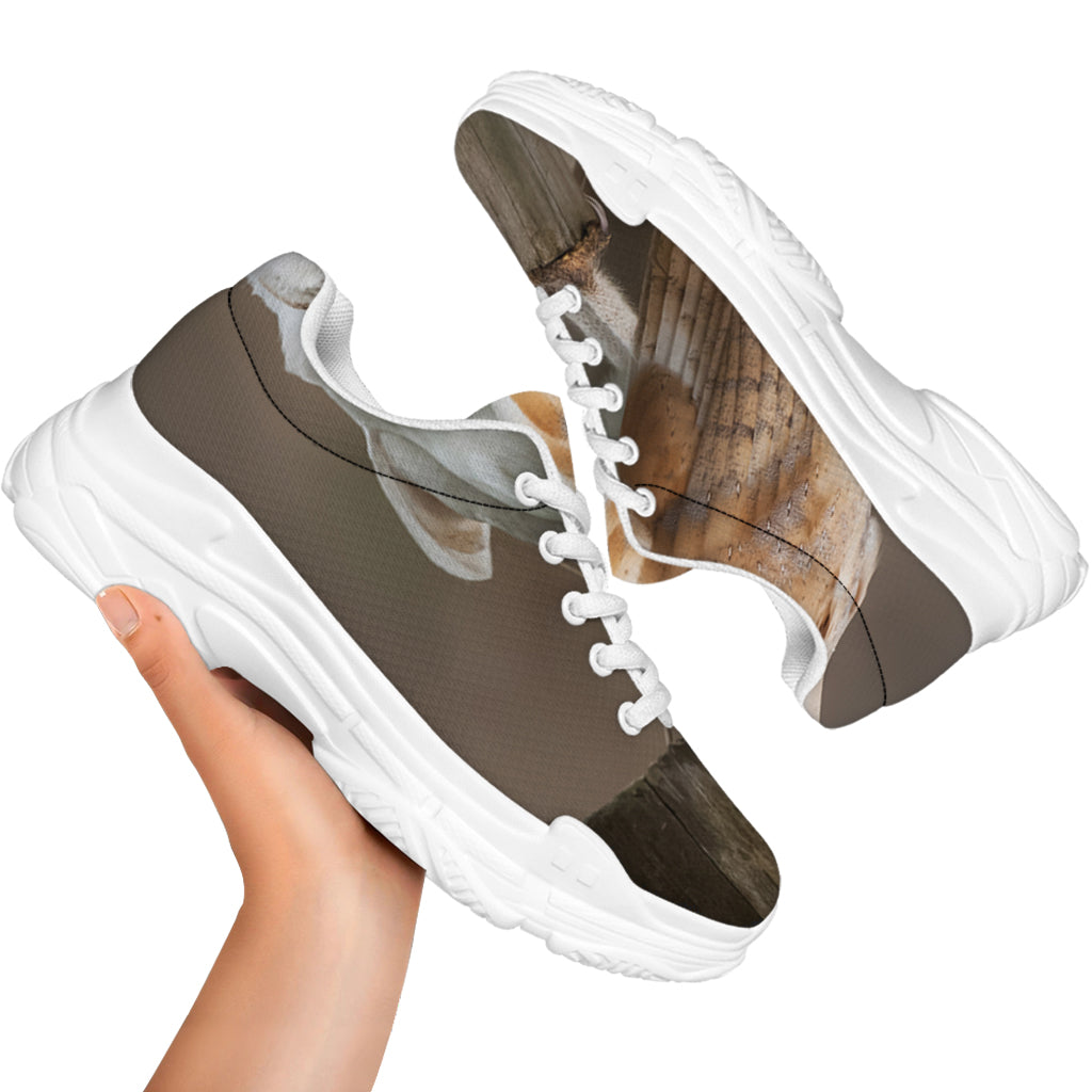 Barn Owl Print White Chunky Shoes