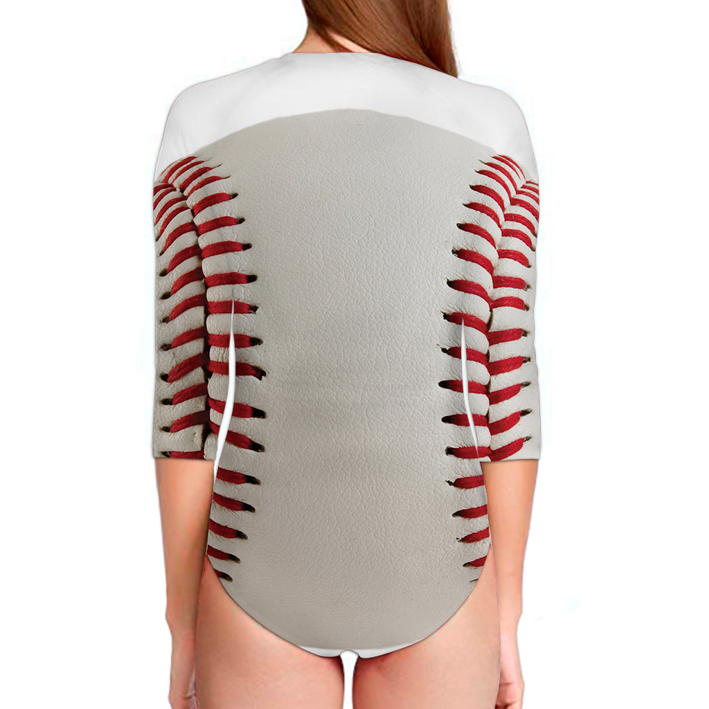 Baseball Stitching Print Long Sleeve Swimsuit