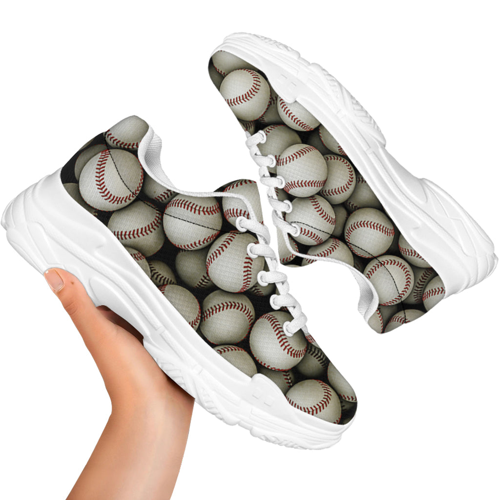 Baseballs 3D Print White Chunky Shoes