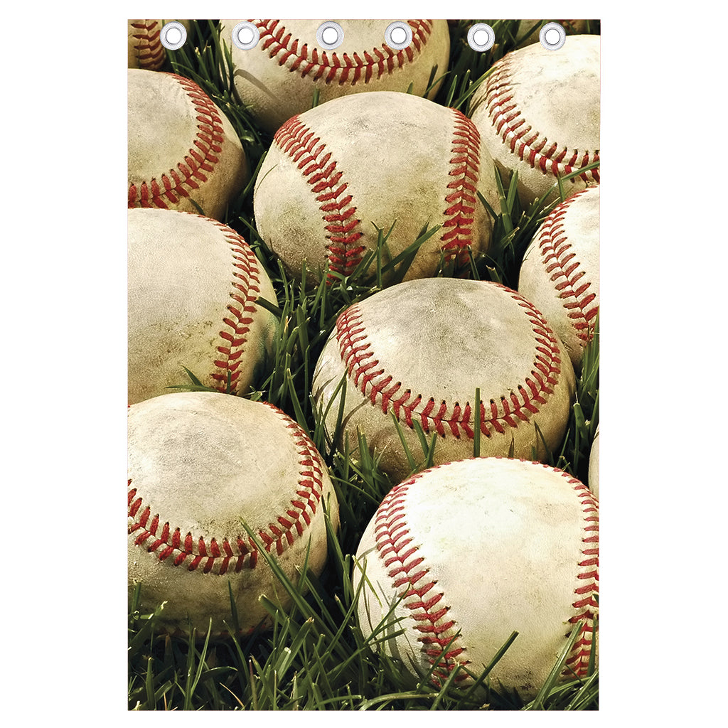 Baseballs On Field Print Curtain