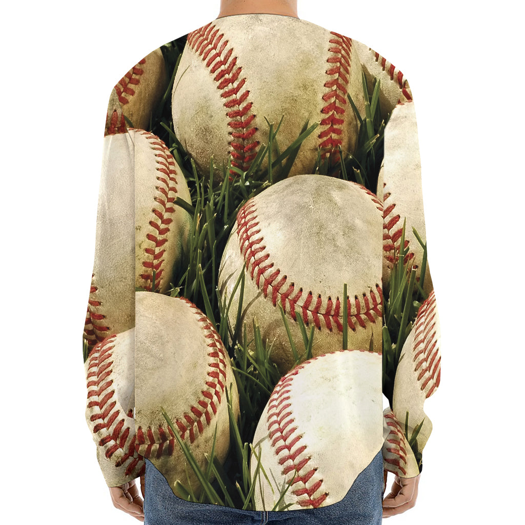 Baseballs On Field Print Long Sleeve Baseball Jersey