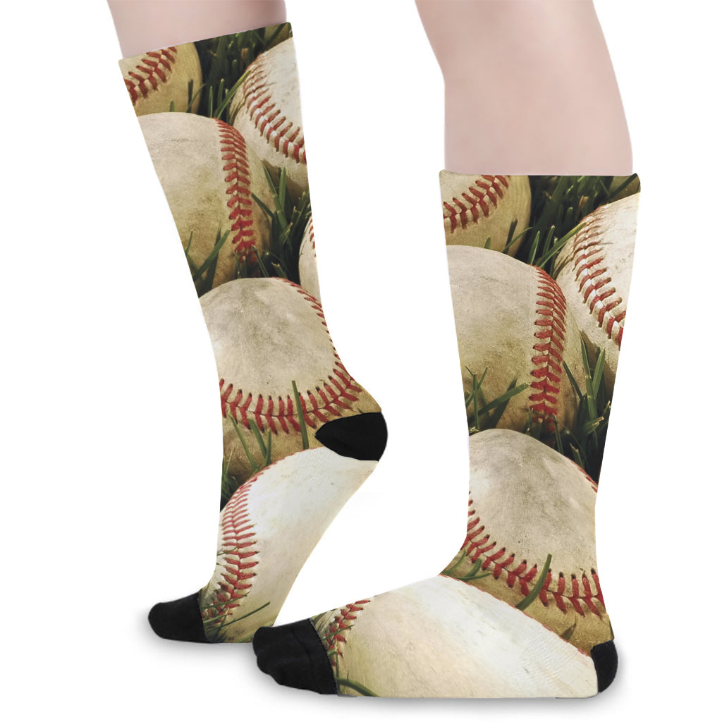 Baseballs On Field Print Long Socks