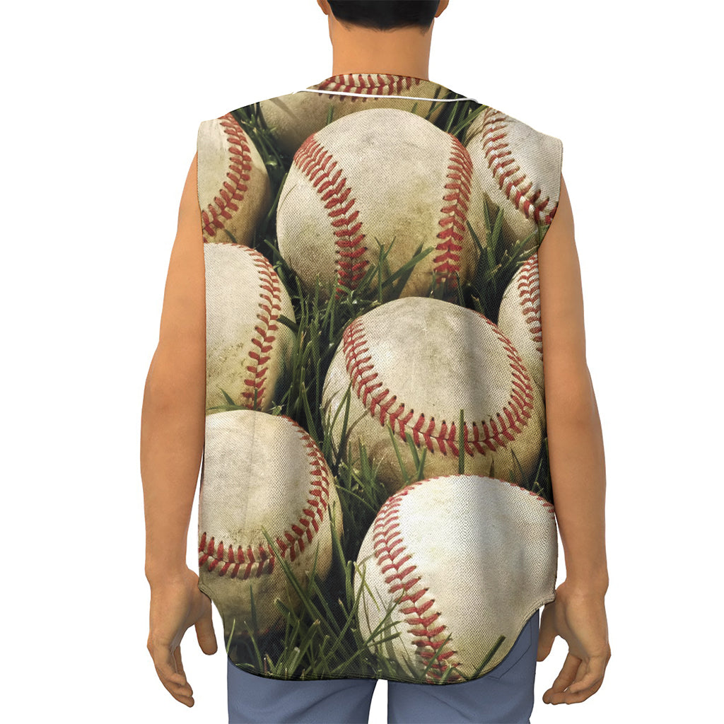 Baseballs On Field Print Sleeveless Baseball Jersey