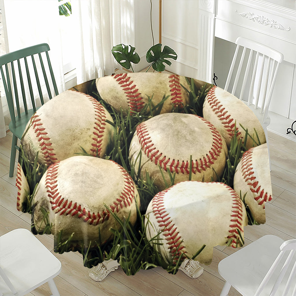 Baseballs On Field Print Waterproof Round Tablecloth