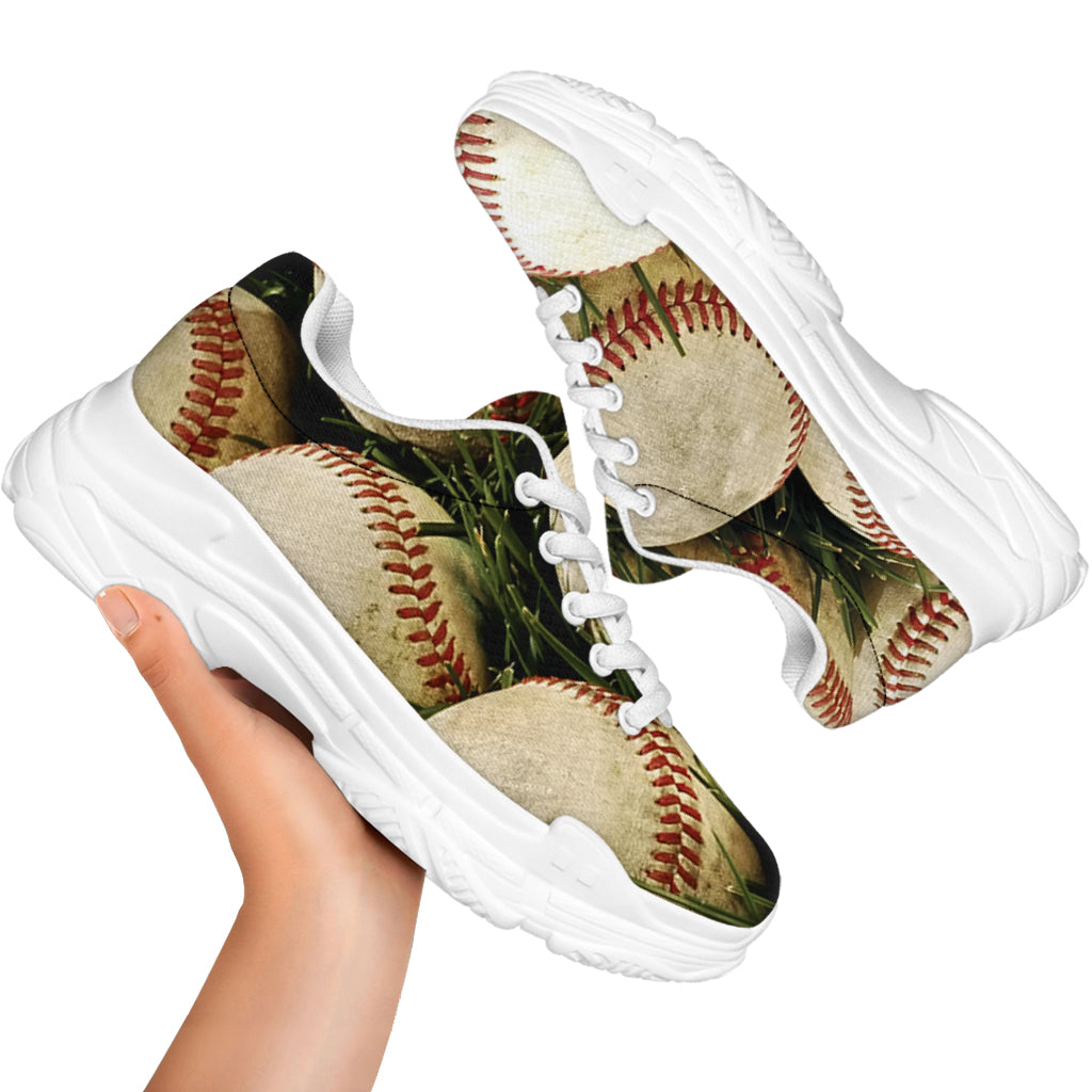 Baseballs On Field Print White Chunky Shoes