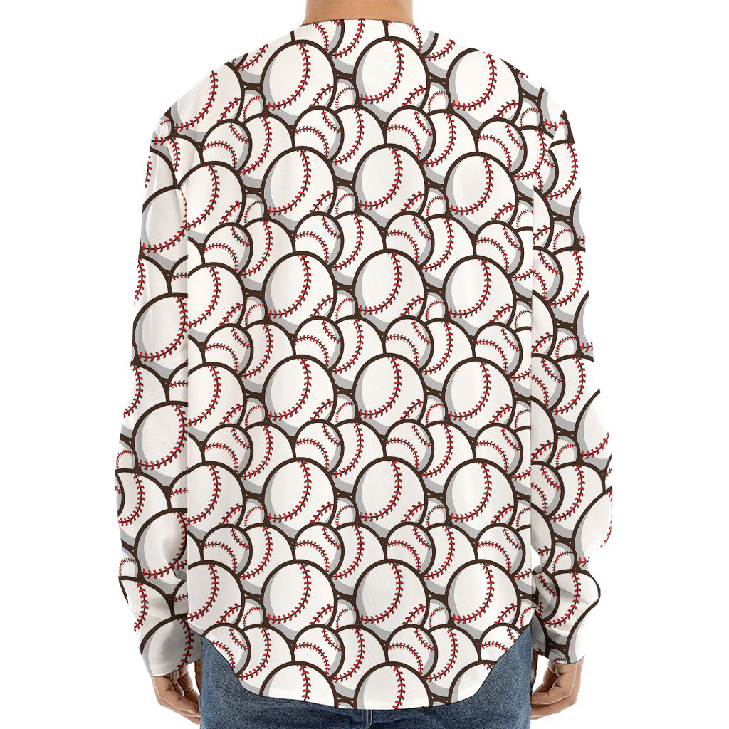 Baseballs Pattern Print Long Sleeve Baseball Jersey