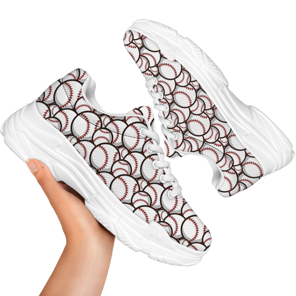 Baseballs Pattern Print White Chunky Shoes