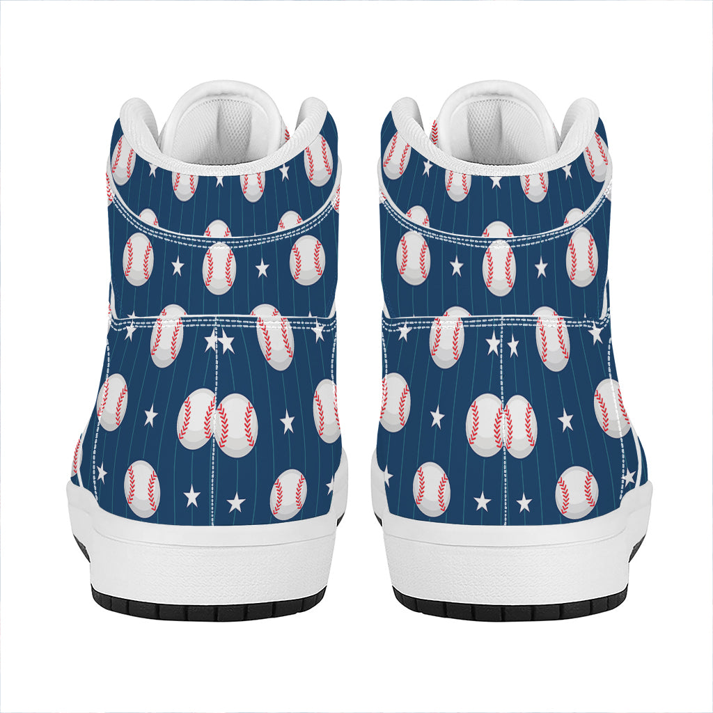 Baseballs Star Pattern Print High Top Leather Sneakers