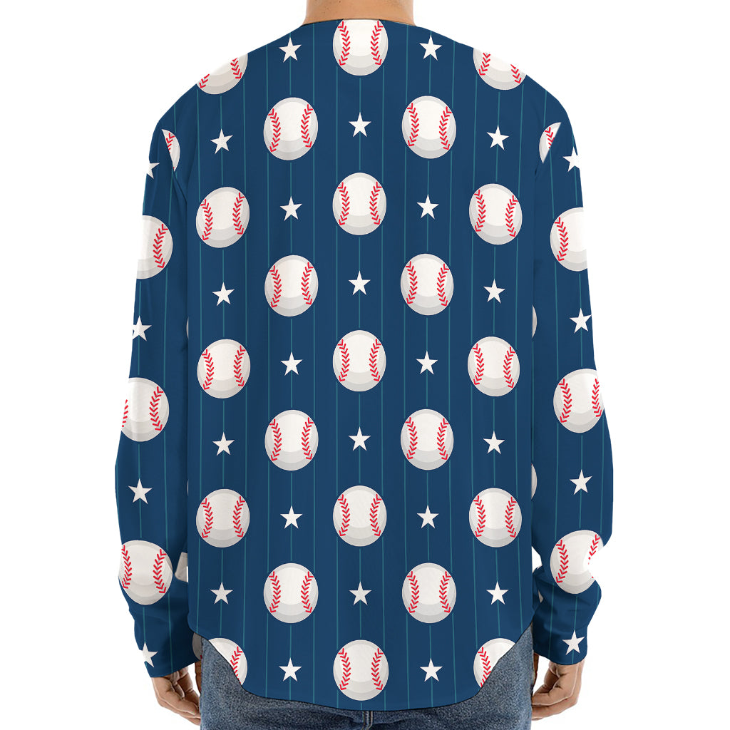 Baseballs Star Pattern Print Long Sleeve Baseball Jersey