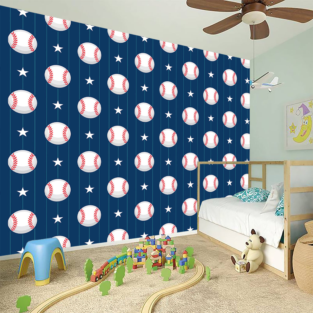 Baseballs Star Pattern Print Wall Sticker