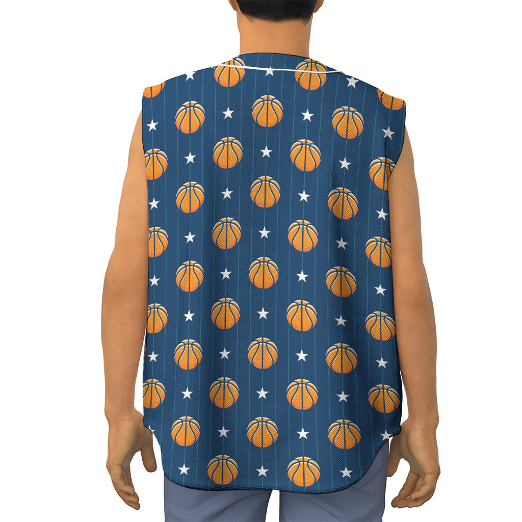 Basketball And Star Pattern Print Sleeveless Baseball Jersey