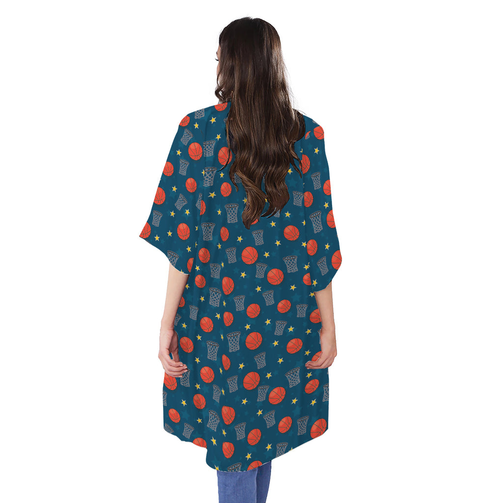 Basketball Theme Pattern Print Open Front Beach Cover Up