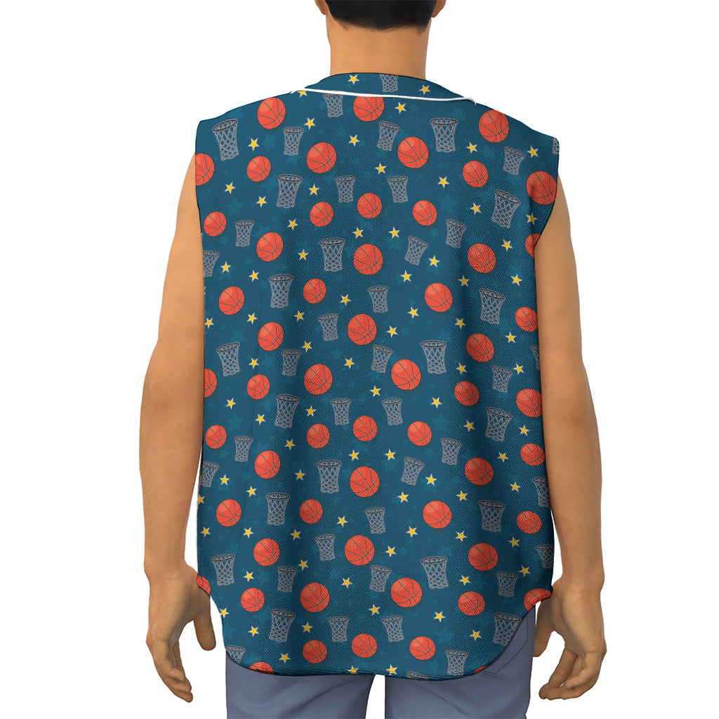 Basketball Theme Pattern Print Sleeveless Baseball Jersey