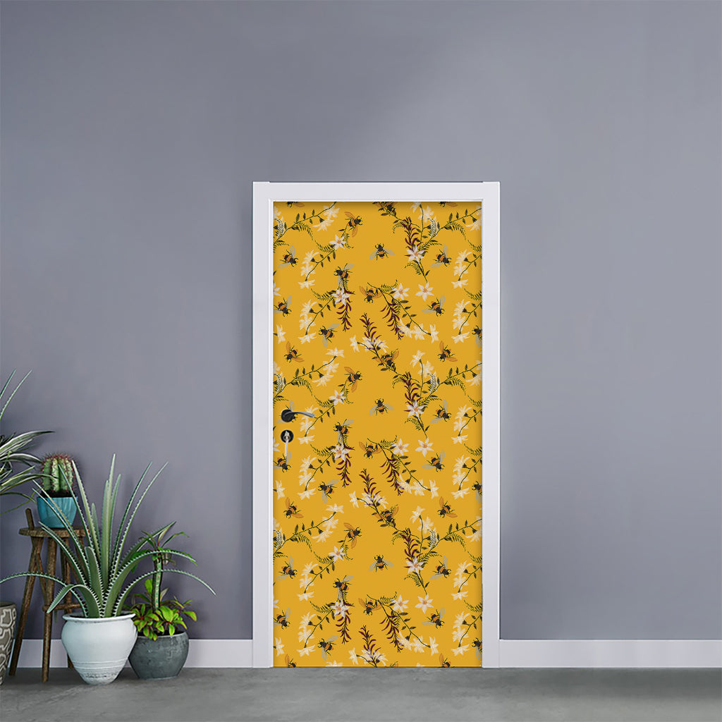 Bee Drawing Pattern Print Door Sticker