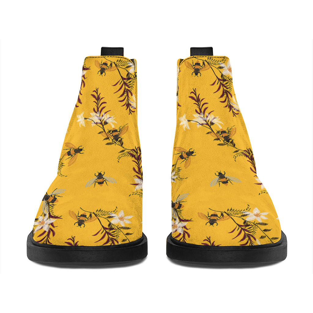 Bee Drawing Pattern Print Flat Ankle Boots