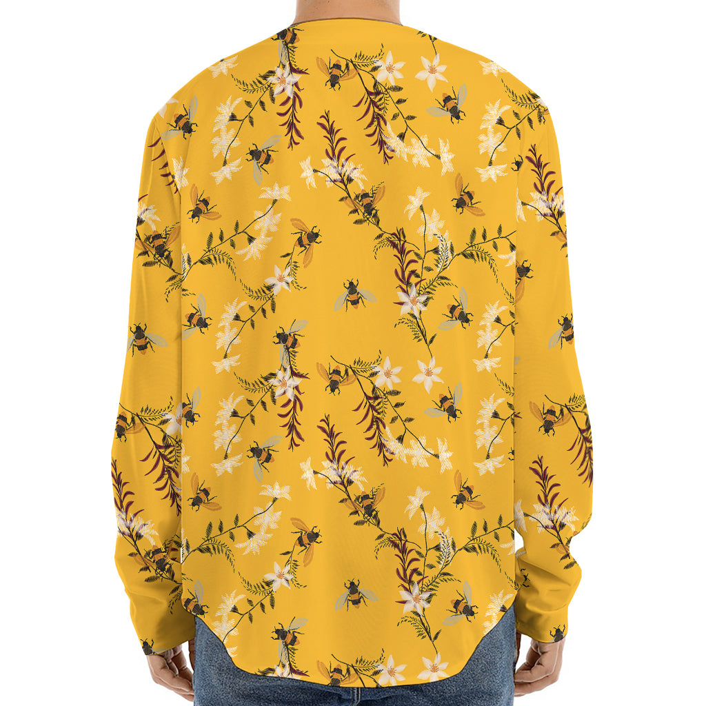 Bee Drawing Pattern Print Long Sleeve Baseball Jersey