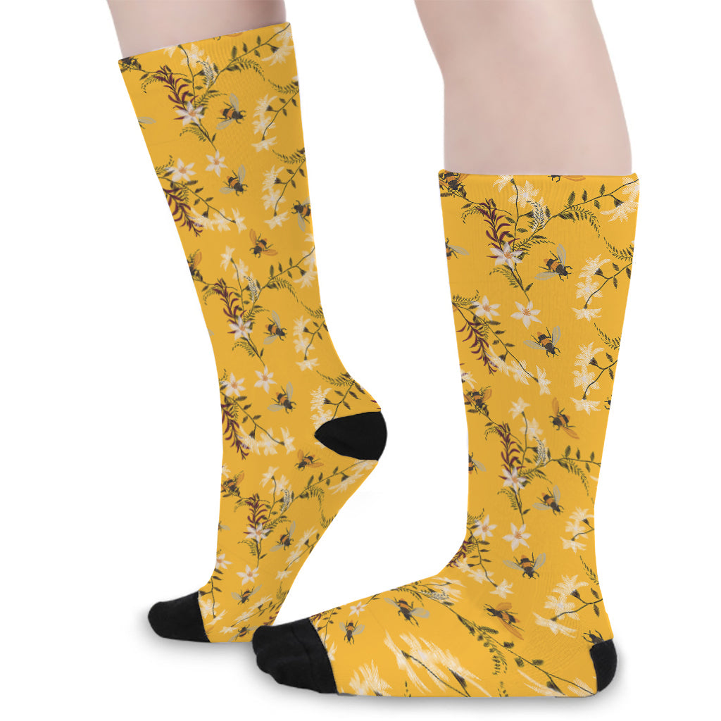 Bee Drawing Pattern Print Long Socks