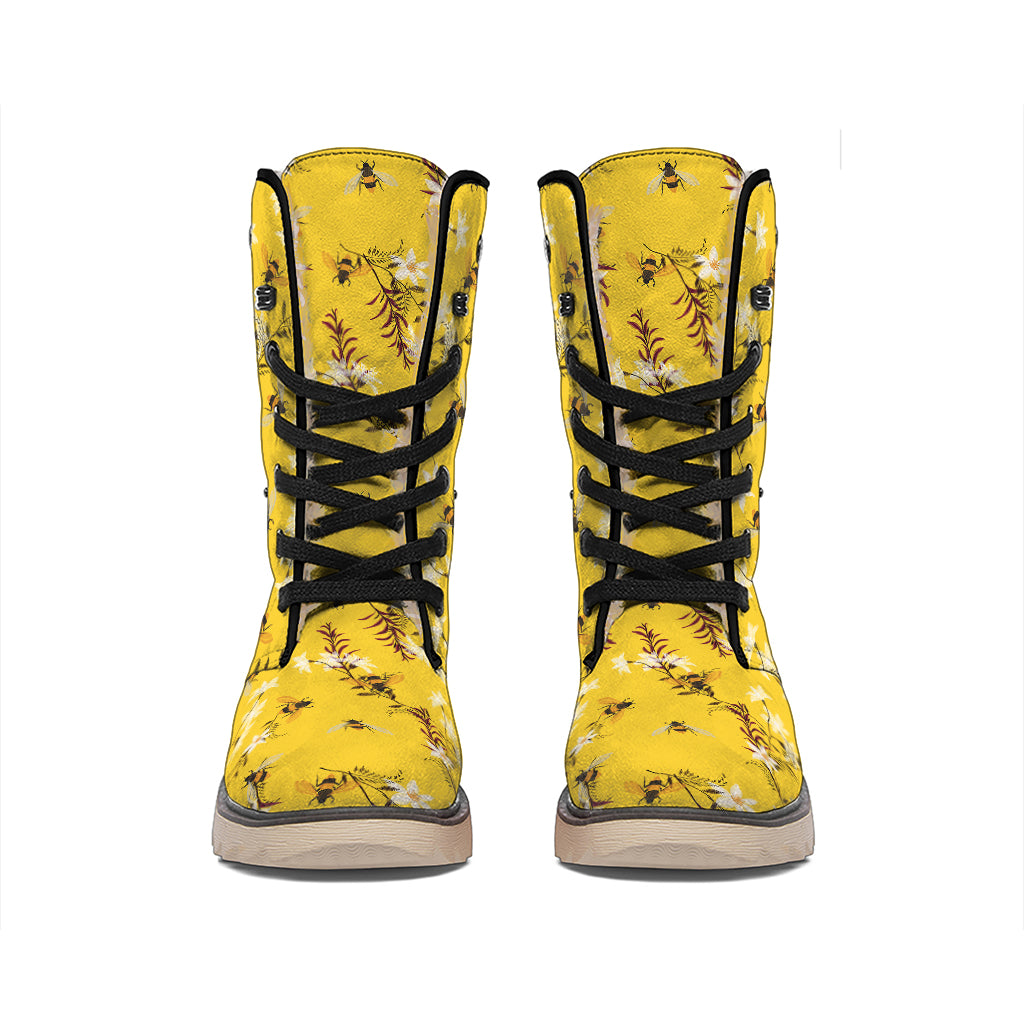 Bee Drawing Pattern Print Winter Boots