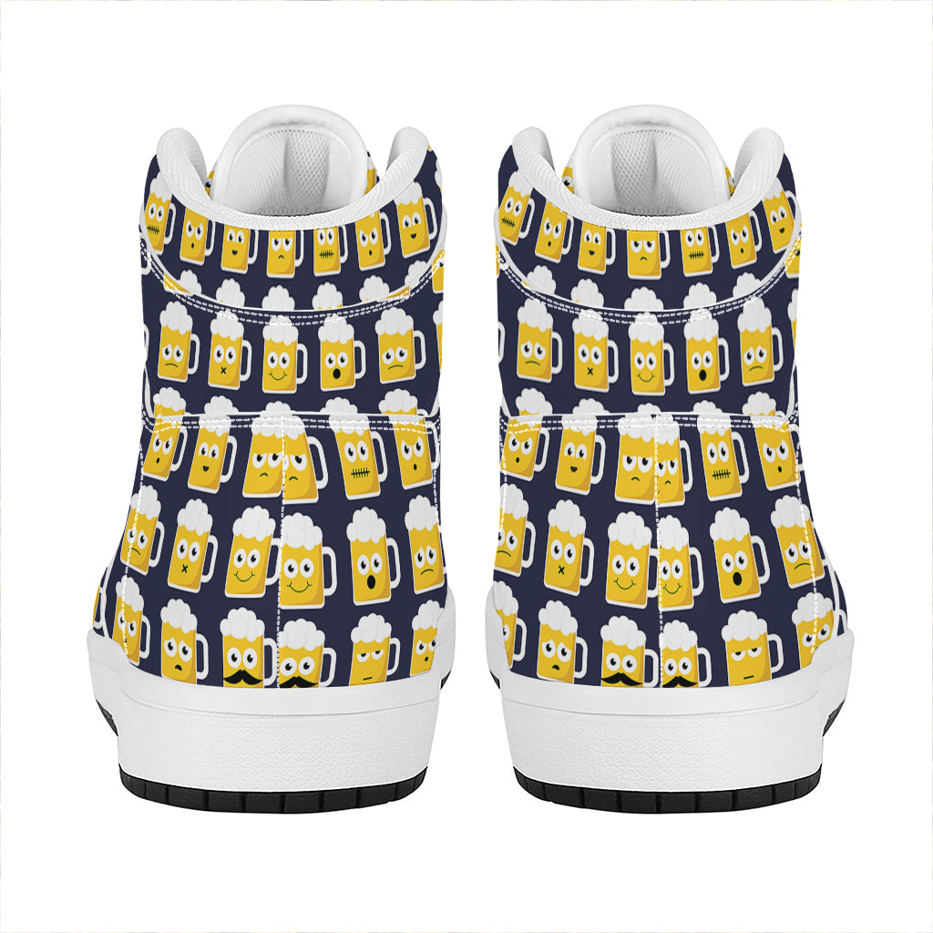Beer Emoji Pattern Print High Top Leather Sneakers