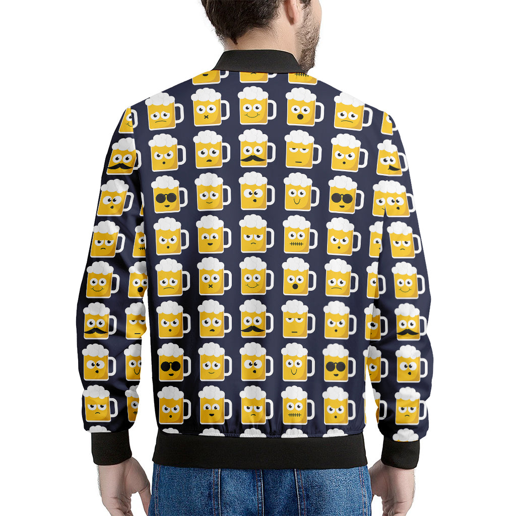 Beer Emoji Pattern Print Men's Bomber Jacket