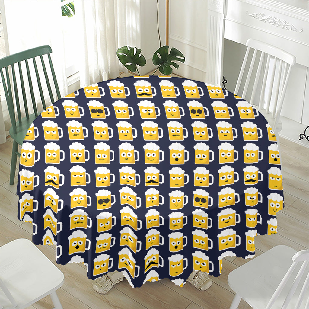 Beer Emoji Pattern Print Waterproof Round Tablecloth