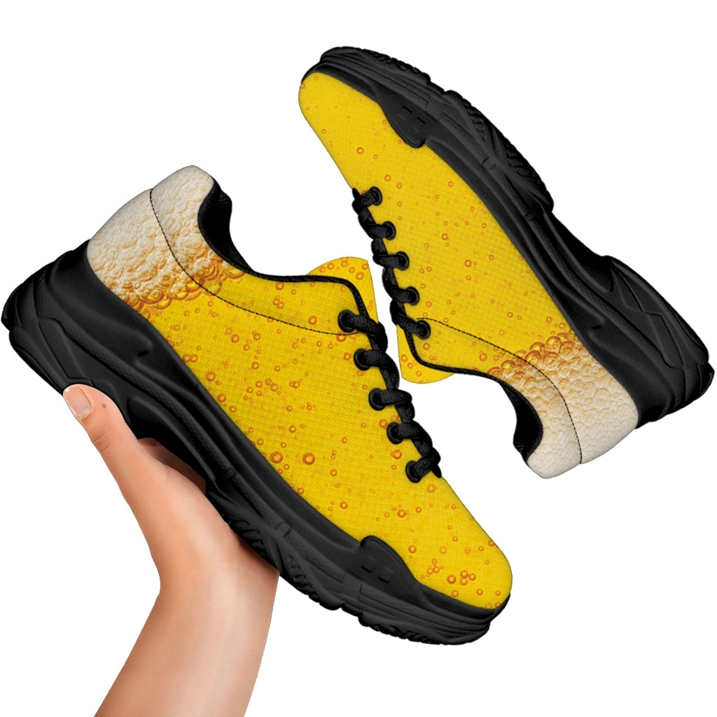Beer With Foam Print Black Chunky Shoes