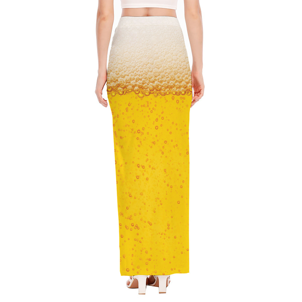 Beer With Foam Print High Slit Maxi Skirt