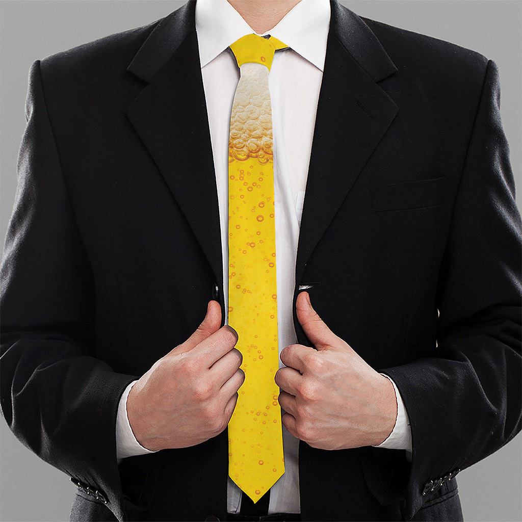 Beer With Foam Print Necktie