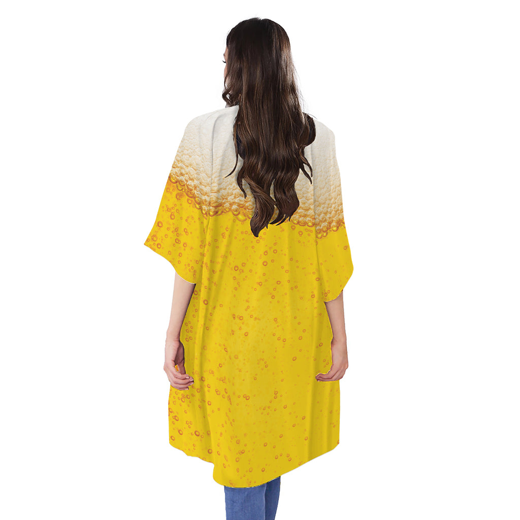 Beer With Foam Print Open Front Beach Cover Up