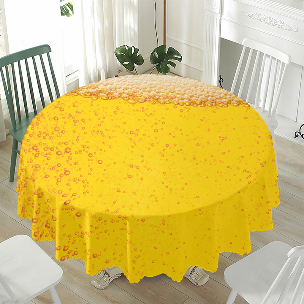Beer With Foam Print Waterproof Round Tablecloth