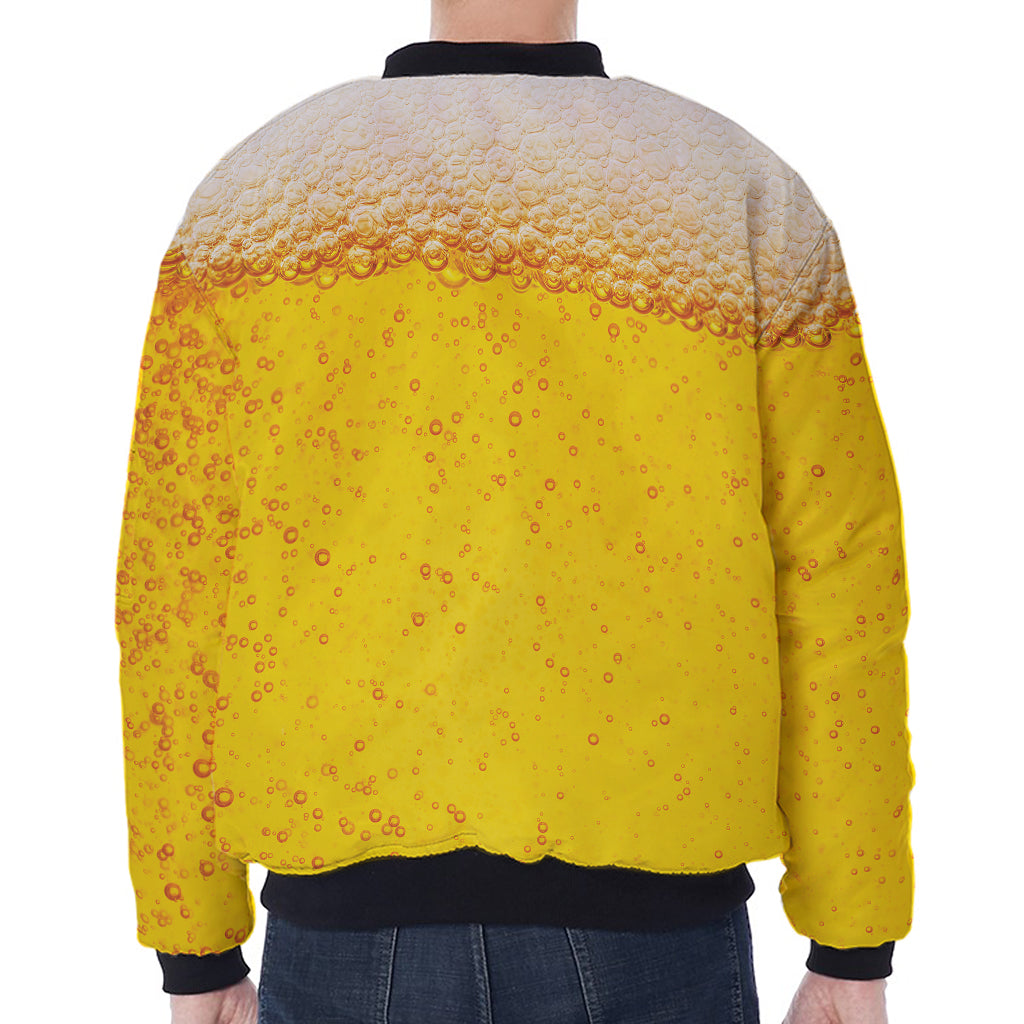 Beer With Foam Print Zip Sleeve Bomber Jacket