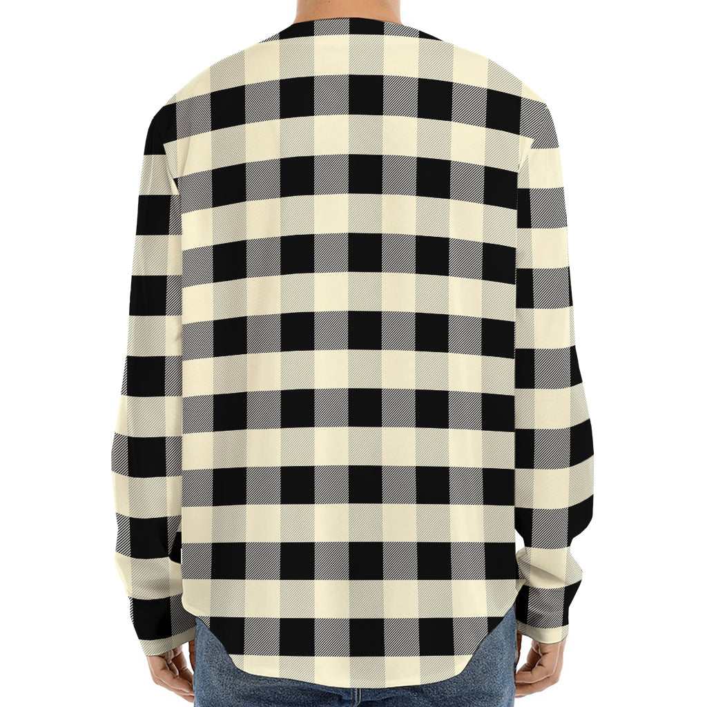 Beige And Black Buffalo Check Print Long Sleeve Baseball Jersey
