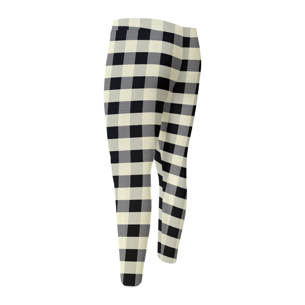 Beige And Black Buffalo Check Print Men's Compression Pants