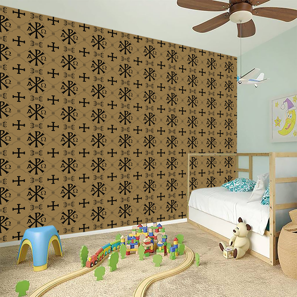 Beige And Black Orthodox Pattern Print Wall Sticker