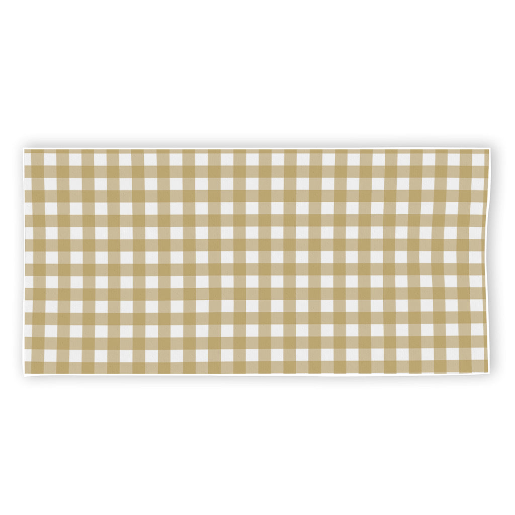 Beige And White Check Pattern Print Beach Towel
