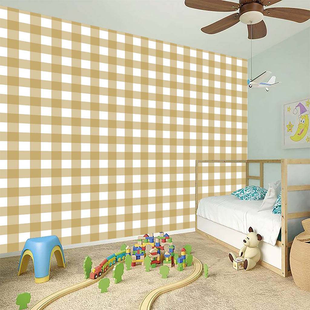 Beige And White Check Pattern Print Wall Sticker