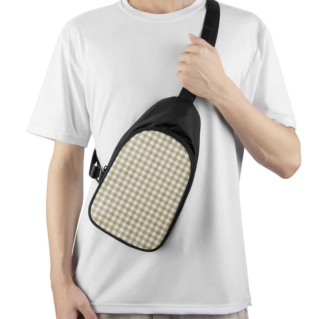 Beige And White Gingham Pattern Print Chest Bag